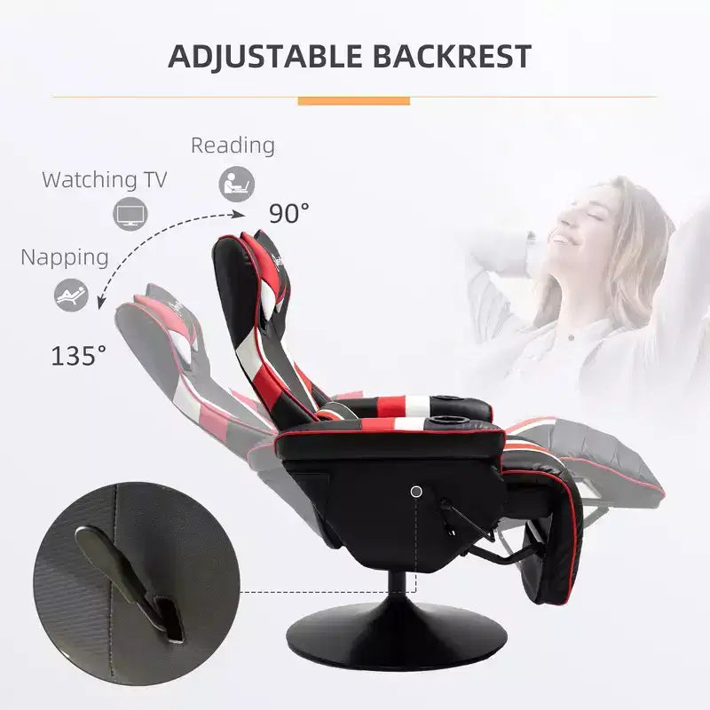 TUYOHW 90-130 Recliner Gaming Chair with Swivel Base Plate&Cup Holder,360 Swivel Office Chair Video Game Chairs with Head&Lumbar Pillow,Footrest