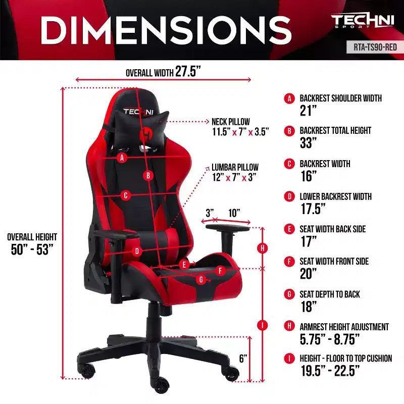 TUYOHW Adjustable Ergonomics Gaming Chair,360 Swivel Office Chairs with Head&Lumbar Pillow,90-150 Reclining Chair for Office&Home,250lbs Max,Red