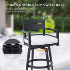 Swivel Outdoor Bar Stool Patio Bar Chair Set of 2, Aluminum Material & Tapered Leg & Moveable Cushion