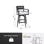 Swivel Outdoor Bar Stool Patio Bar Chair Set of 2, Aluminum Material & Tapered Leg & Moveable Cushion