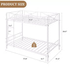 White Twin Metal Bunk Bed,Industrial Loft Design,Safety Guard Rails  Space-Saving Steel Frame for School, Bedroom