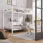 White Twin Metal Bunk Bed,Industrial Loft Design,Safety Guard Rails  Space-Saving Steel Frame for School, Bedroom