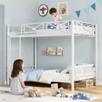 White Twin Metal Bunk Bed,Industrial Loft Design,Safety Guard Rails  Space-Saving Steel Frame for School, Bedroom