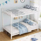 White Twin Metal Bunk Bed,Industrial Loft Design,Safety Guard Rails  Space-Saving Steel Frame for School, Bedroom