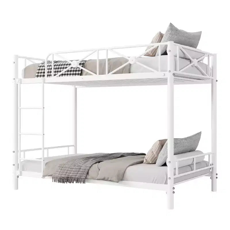 White Twin Metal Bunk Bed,Industrial Loft Design,Safety Guard Rails  Space-Saving Steel Frame for School, Bedroom