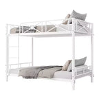 White Twin Metal Bunk Bed,Industrial Loft Design,Safety Guard Rails  Space-Saving Steel Frame for School, Bedroom