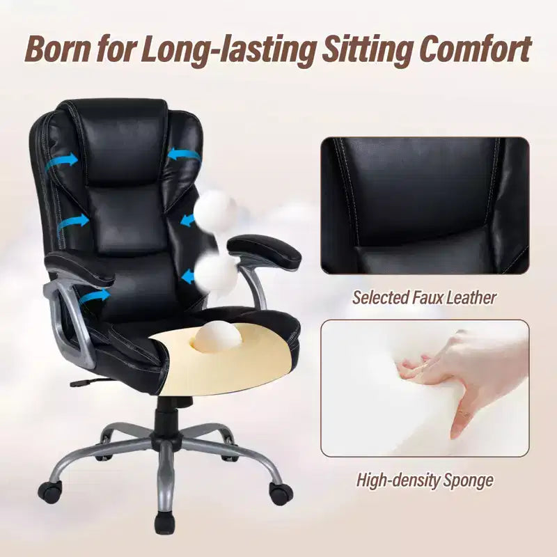 Costway Executive Office Chair with Padded Seat & Armrests, Adjustable Height & Backrest Brown/Black