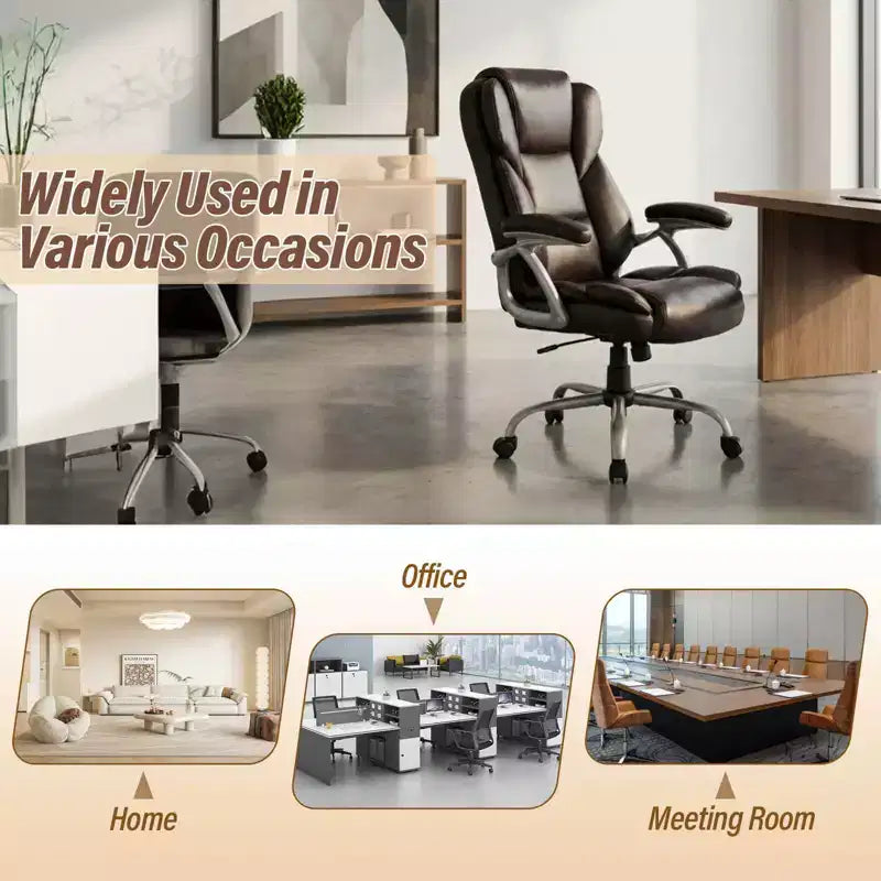 Costway Executive Office Chair with Padded Seat & Armrests, Adjustable Height & Backrest Brown/Black