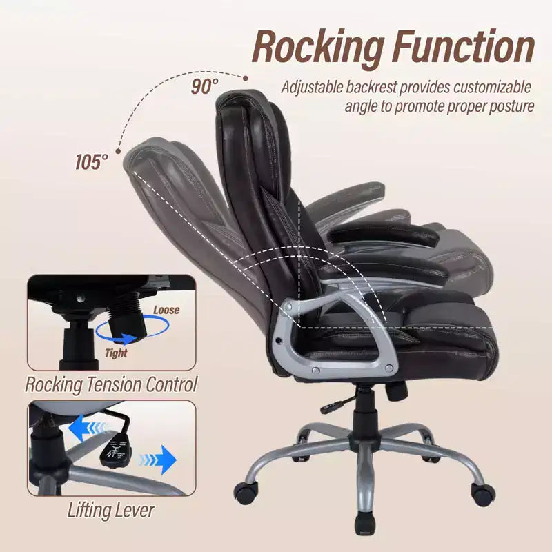 Costway Executive Office Chair with Padded Seat & Armrests, Adjustable Height & Backrest Brown/Black