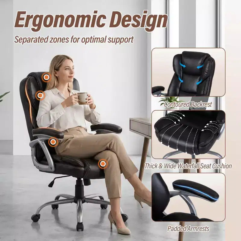 Costway Executive Office Chair with Padded Seat & Armrests, Adjustable Height & Backrest Brown/Black