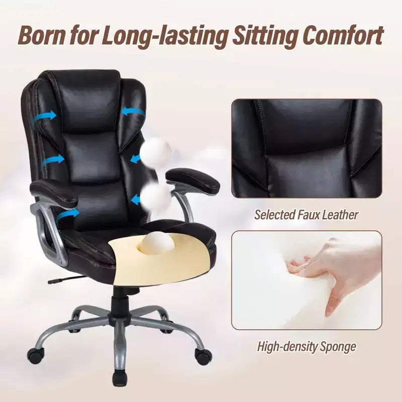 Costway Executive Office Chair with Padded Seat & Armrests, Adjustable Height & Backrest Brown/Black