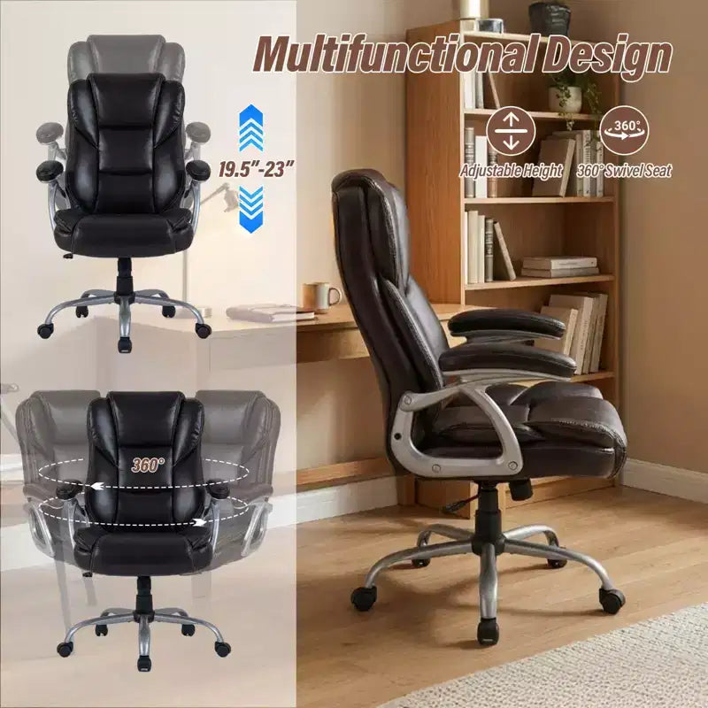 Costway Executive Office Chair with Padded Seat & Armrests, Adjustable Height & Backrest Brown/Black