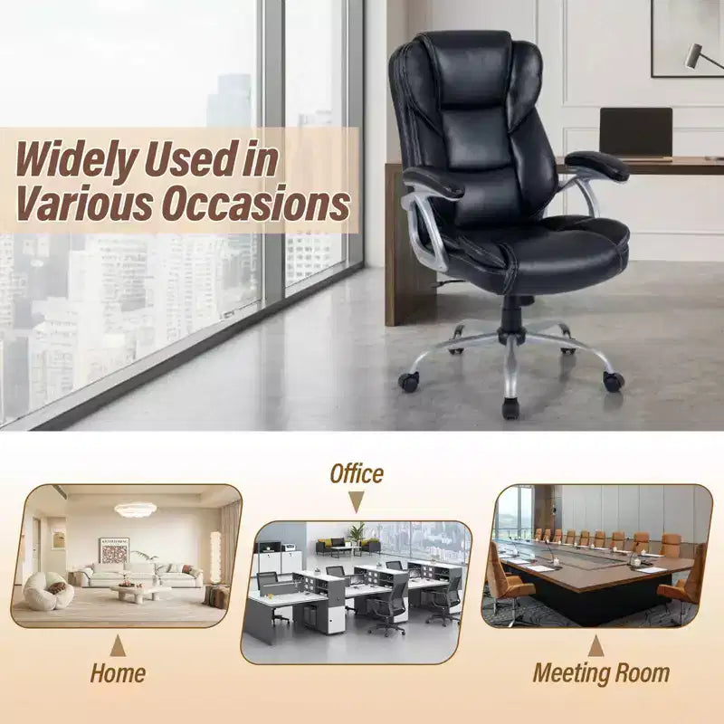 Costway Executive Office Chair with Padded Seat & Armrests, Adjustable Height & Backrest Brown/Black