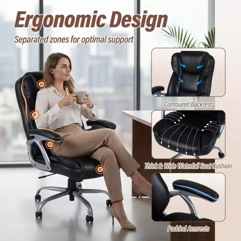 Costway Executive Office Chair with Padded Seat & Armrests, Adjustable Height & Backrest Brown/Black