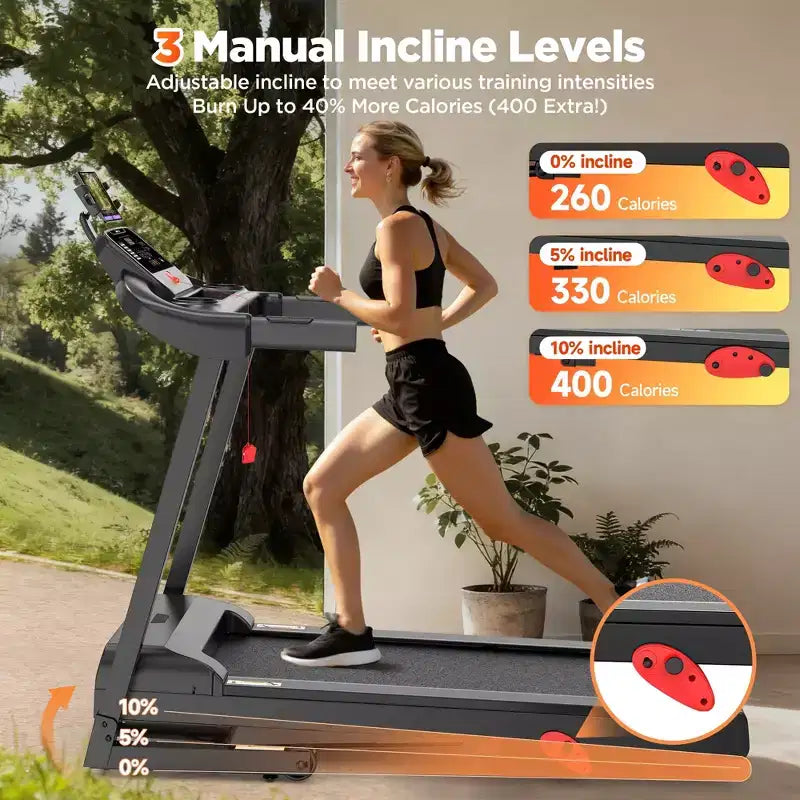 300lbs Capacity Foldable Treadmill for Home,3HP Incline Treadmill,64+7 Program,Portable Treadmill,7.5MPH,5-layer Belt, Free Jogging Walking Courses