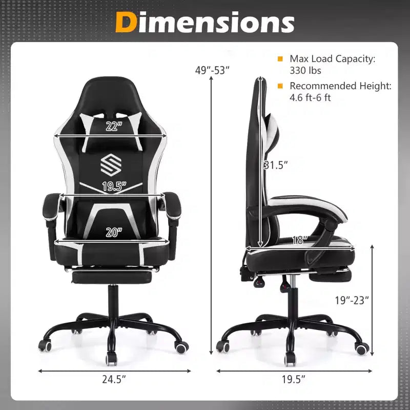 Costway Gaming Chair with Headrest, Lumbar Support, Linkage Armrests, Reclining Backrest Black & White/Navy Blue & Black