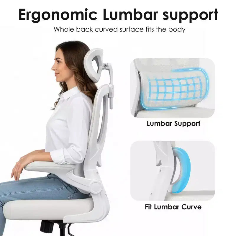 TUYOHW Ergonomic Mesh Office Chair with Adjustable Lumbar Support,Headrest & Flip-Up Armrests,Home Office Desk Chair for Study,Gaming Room