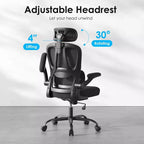TUYOHW Ergonomic Mesh Office Chair with Adjustable Lumbar Support,Headrest & Flip-Up Armrests,Home Office Desk Chair for Study,Gaming Room