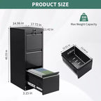 Metal Filing Cabinet with 3 Drawers and Lock, Vertical Filing Cabinet for Lette, Legal, A4, F4, Office Cabinet, Drawer Cabinet for Office