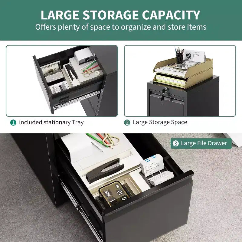 Metal Filing Cabinet with 3 Drawers and Lock, Vertical Filing Cabinet for Lette, Legal, A4, F4, Office Cabinet, Drawer Cabinet for Office