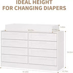 Nursery Dresser with Changing Table Top,Modern Baby Dresser with 8 Wood Drawers,Multi-Drawer Storage Diaper Changing Station with Safety Shelf Top