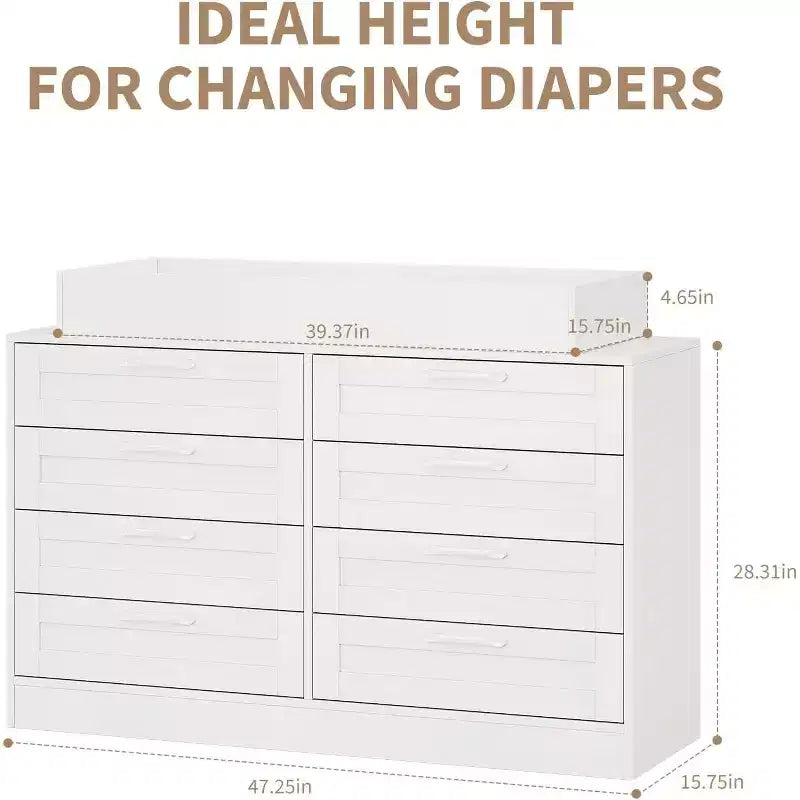 Nursery Dresser with Changing Table Top,Modern Baby Dresser with 8 Wood Drawers,Multi-Drawer Storage Diaper Changing Station with Safety Shelf Top