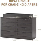 Nursery Dresser with Changing Table Top,Modern Baby Dresser with 8 Wood Drawers,Multi-Drawer Storage Diaper Changing Station with Safety Shelf Top