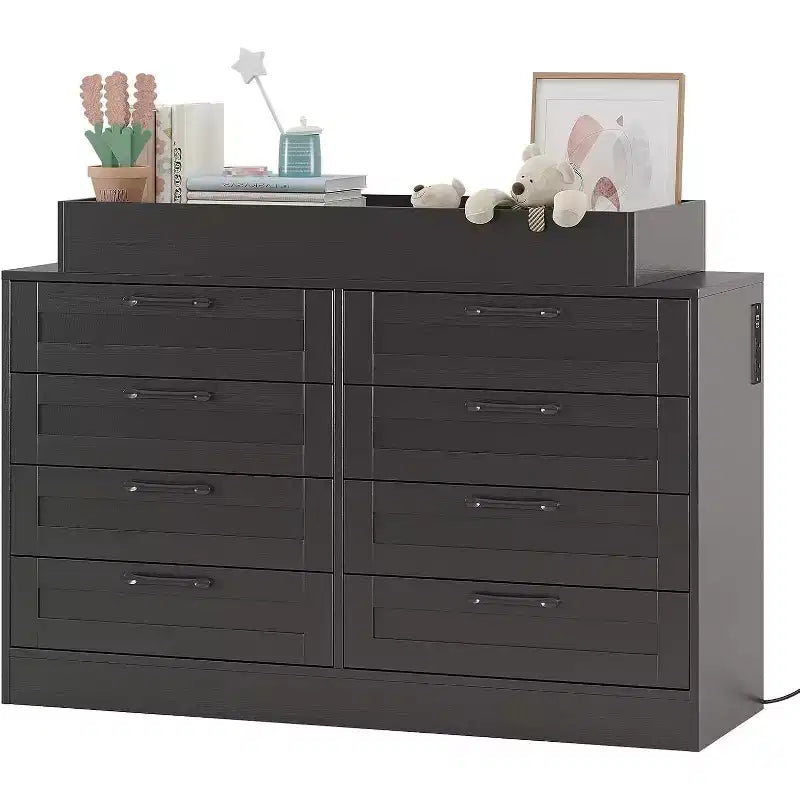 Nursery Dresser with Changing Table Top,Modern Baby Dresser with 8 Wood Drawers,Multi-Drawer Storage Diaper Changing Station with Safety Shelf Top