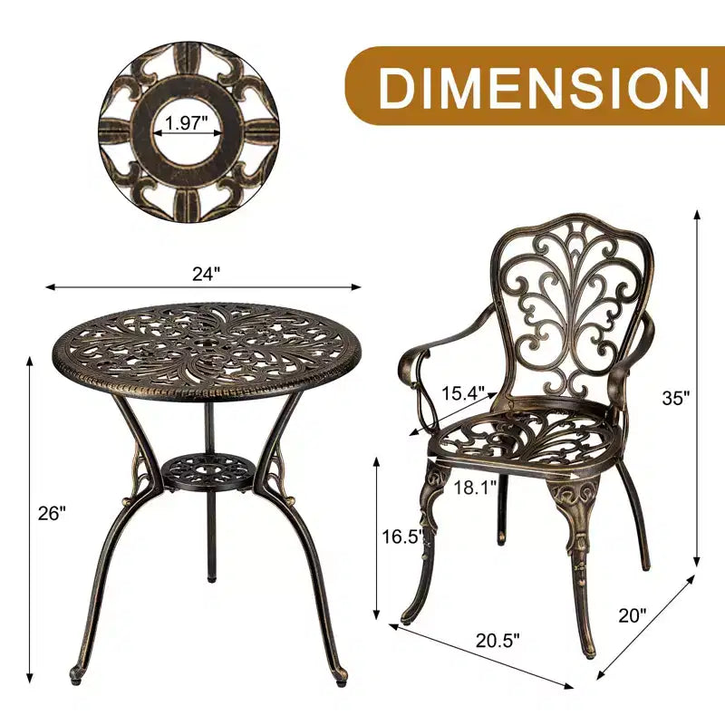 COZONY Cast Aluminum Bistro Set, 3-Piece Outdoor Patio Table and Chairs with Umbrella Hole for Balcony Garden