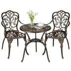 COZONY Cast Aluminum Bistro Set, 3-Piece Outdoor Patio Table and Chairs with Umbrella Hole for Balcony Garden