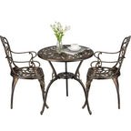 COZONY Cast Aluminum Bistro Set, 3-Piece Outdoor Patio Table and Chairs with Umbrella Hole for Balcony Garden
