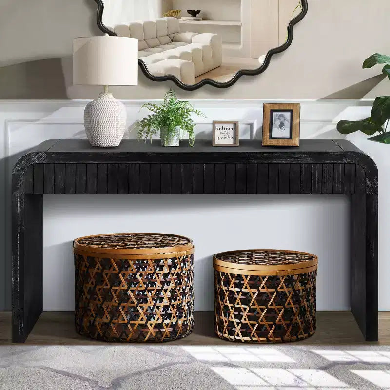 TUYOHW 59IN Vintage Crafted Entryway Table with 2 Hidden Handle Drawers, Console Table Hallway Table for Entrance, Livng Room, Hallway