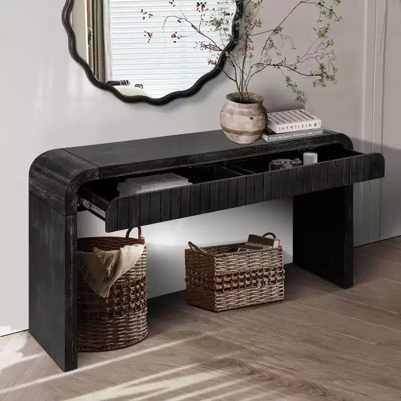 TUYOHW 59IN Vintage Crafted Entryway Table with 2 Hidden Handle Drawers, Console Table Hallway Table for Entrance, Livng Room, Hallway