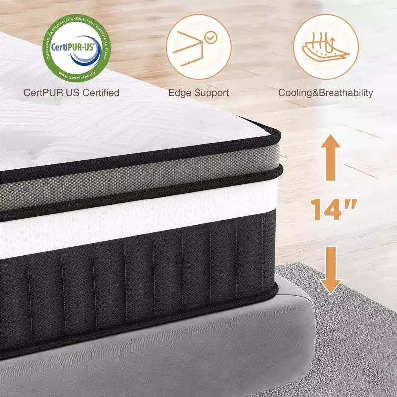 King Mattress,14 Inch Memory Foam Mattress in a Box,Gel-Infused for Cool Breathable Sleep,Pressure Relief & Support,Medium Firm,CertiPUR-US Certified