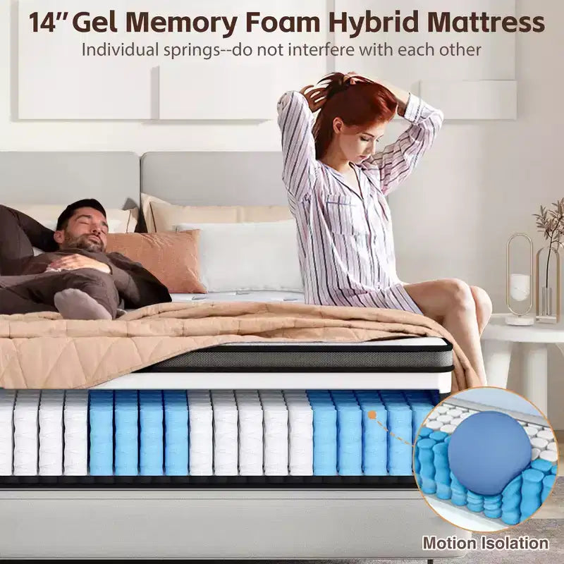 King Mattress,14 Inch Memory Foam Mattress in a Box,Gel-Infused for Cool Breathable Sleep,Pressure Relief & Support,Medium Firm,CertiPUR-US Certified