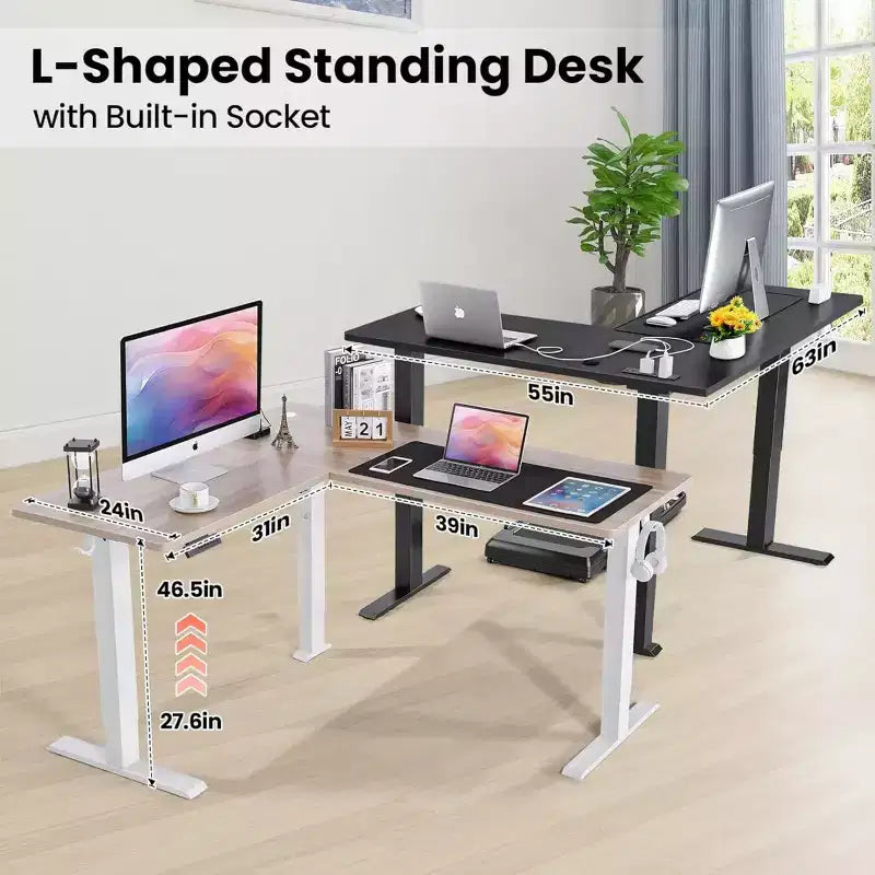 HOMDOX 63 x 55 Elec. L Shaped Corner-Standing-Desk w/Outlets/Mouse Pad/Hook HIG-Adjustable Home/Office/Writting/Gaming 2026 New Computer Workstation