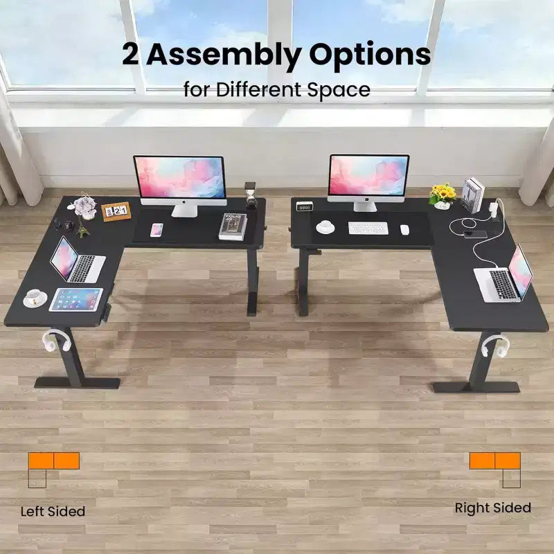 HOMDOX 63 x 55 Elec. L Shaped Corner-Standing-Desk w/Outlets/Mouse Pad/Hook HIG-Adjustable Home/Office/Writting/Gaming 2026 New Computer Workstation
