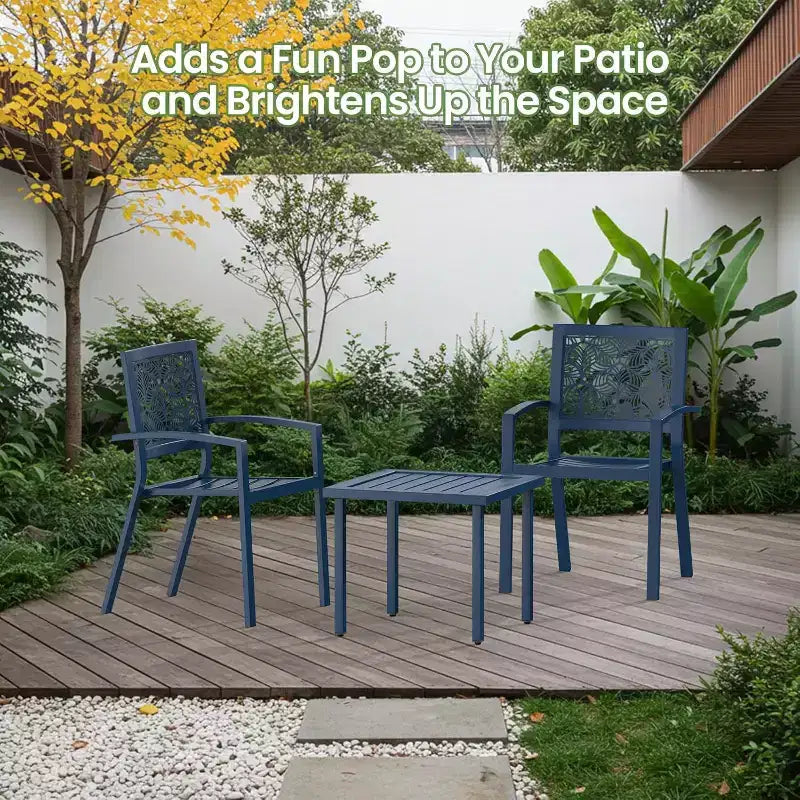 EROMMY Outdoor Bistro Set for 2, Stackable Modern Porch Furniture Set,Waterproof Patio Furniture Set w/2 Chairs 1 Coffee Table
