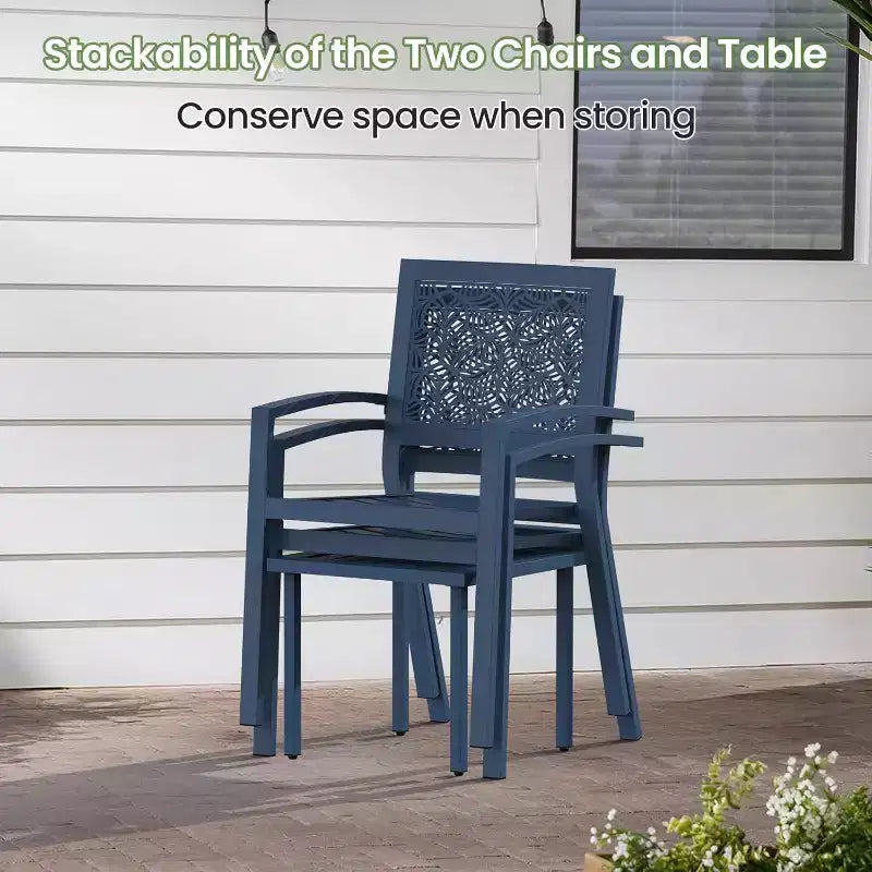 EROMMY Outdoor Bistro Set for 2, Stackable Modern Porch Furniture Set,Waterproof Patio Furniture Set w/2 Chairs 1 Coffee Table