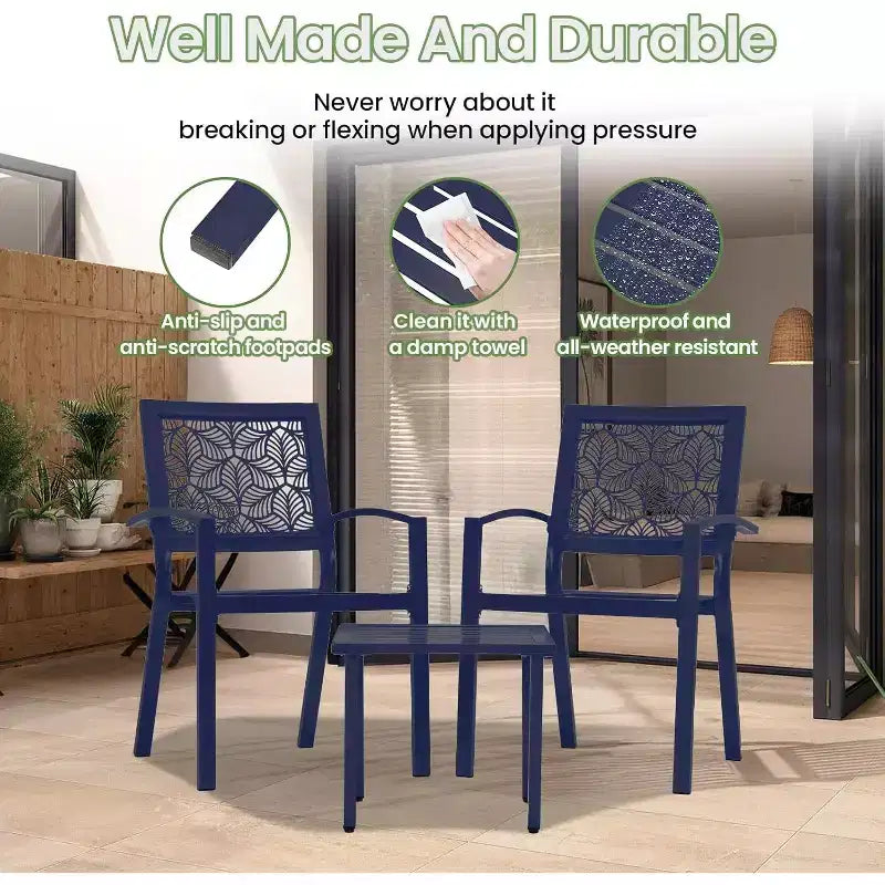 EROMMY Outdoor Bistro Set for 2, Stackable Modern Porch Furniture Set,Waterproof Patio Furniture Set w/2 Chairs 1 Coffee Table