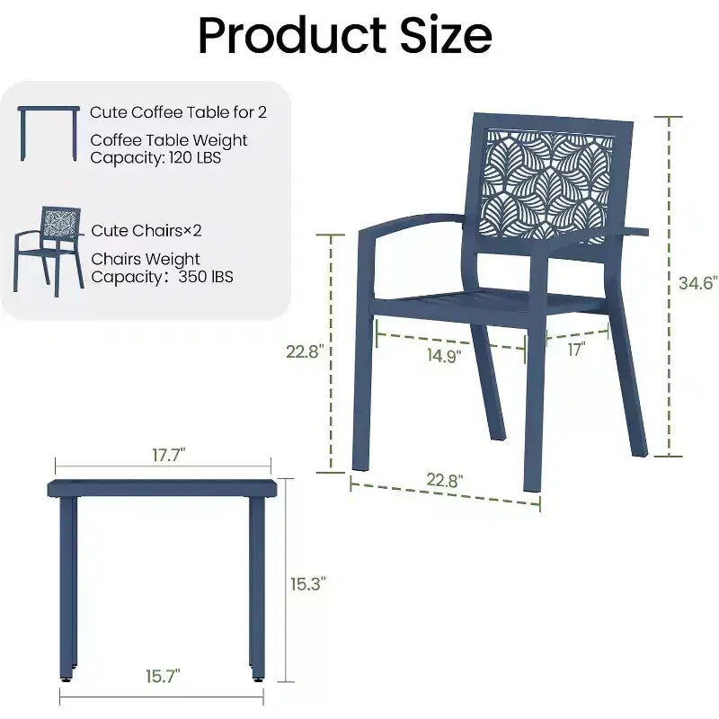 EROMMY Outdoor Bistro Set for 2, Stackable Modern Porch Furniture Set,Waterproof Patio Furniture Set w/2 Chairs 1 Coffee Table