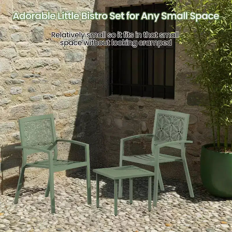 EROMMY Outdoor Bistro Set for 2, Stackable Modern Porch Furniture Set,Waterproof Patio Furniture Set w/2 Chairs 1 Coffee Table