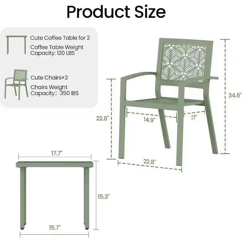 EROMMY Outdoor Bistro Set for 2, Stackable Modern Porch Furniture Set,Waterproof Patio Furniture Set w/2 Chairs 1 Coffee Table