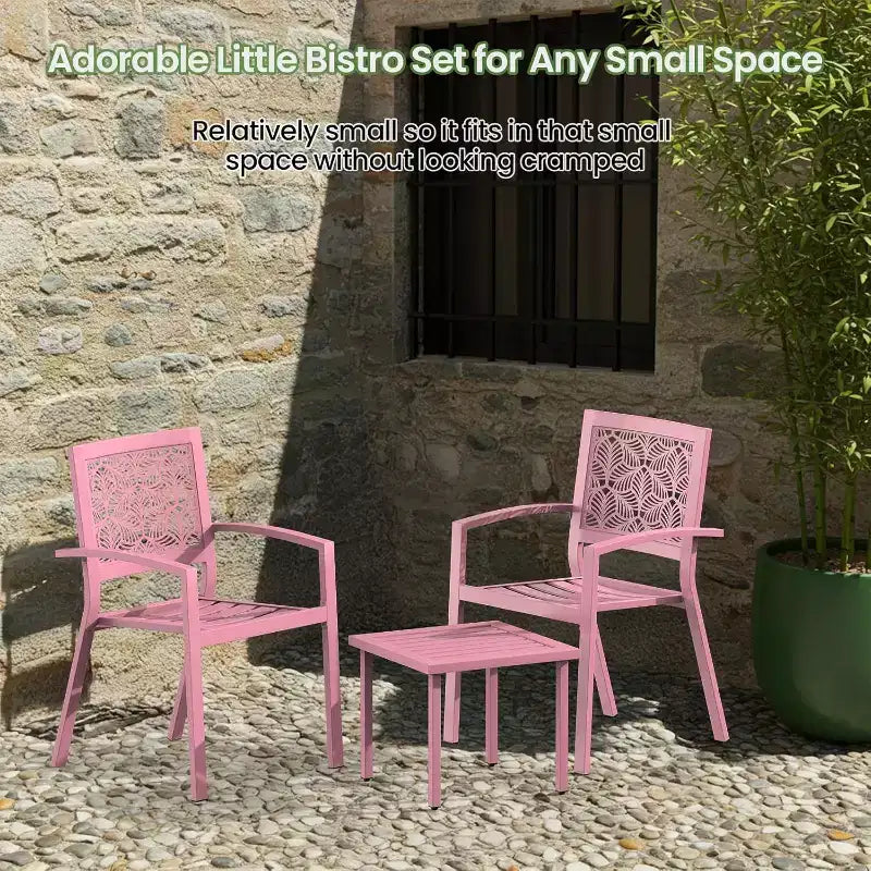 EROMMY Outdoor Bistro Set for 2, Stackable Modern Porch Furniture Set,Waterproof Patio Furniture Set w/2 Chairs 1 Coffee Table