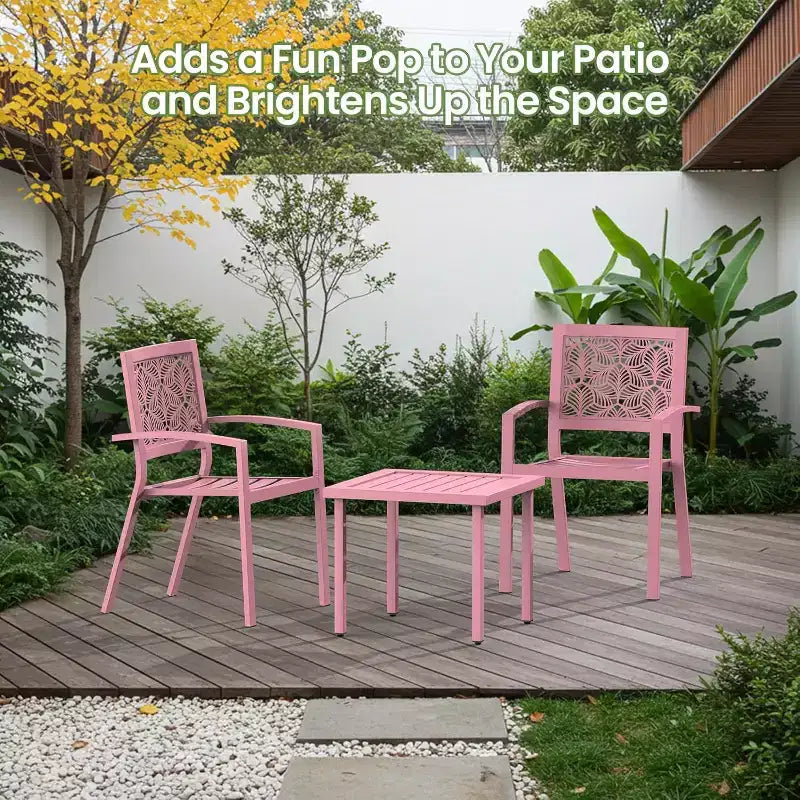 EROMMY Outdoor Bistro Set for 2, Stackable Modern Porch Furniture Set,Waterproof Patio Furniture Set w/2 Chairs 1 Coffee Table