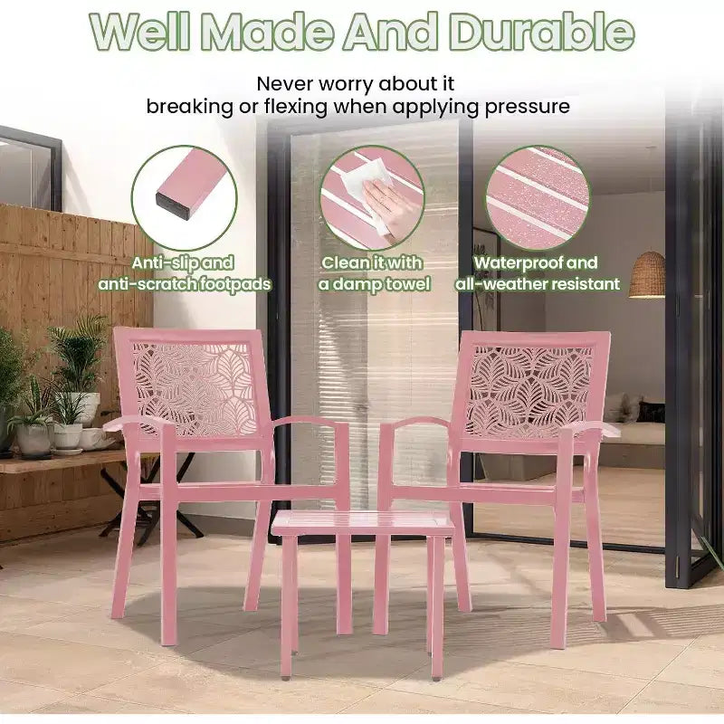 EROMMY Outdoor Bistro Set for 2, Stackable Modern Porch Furniture Set,Waterproof Patio Furniture Set w/2 Chairs 1 Coffee Table