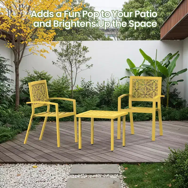 EROMMY Outdoor Bistro Set for 2, Stackable Modern Porch Furniture Set,Waterproof Patio Furniture Set w/2 Chairs 1 Coffee Table