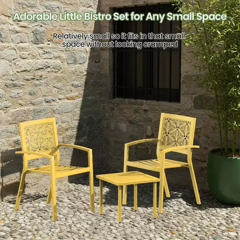 EROMMY Outdoor Bistro Set for 2, Stackable Modern Porch Furniture Set,Waterproof Patio Furniture Set w/2 Chairs 1 Coffee Table