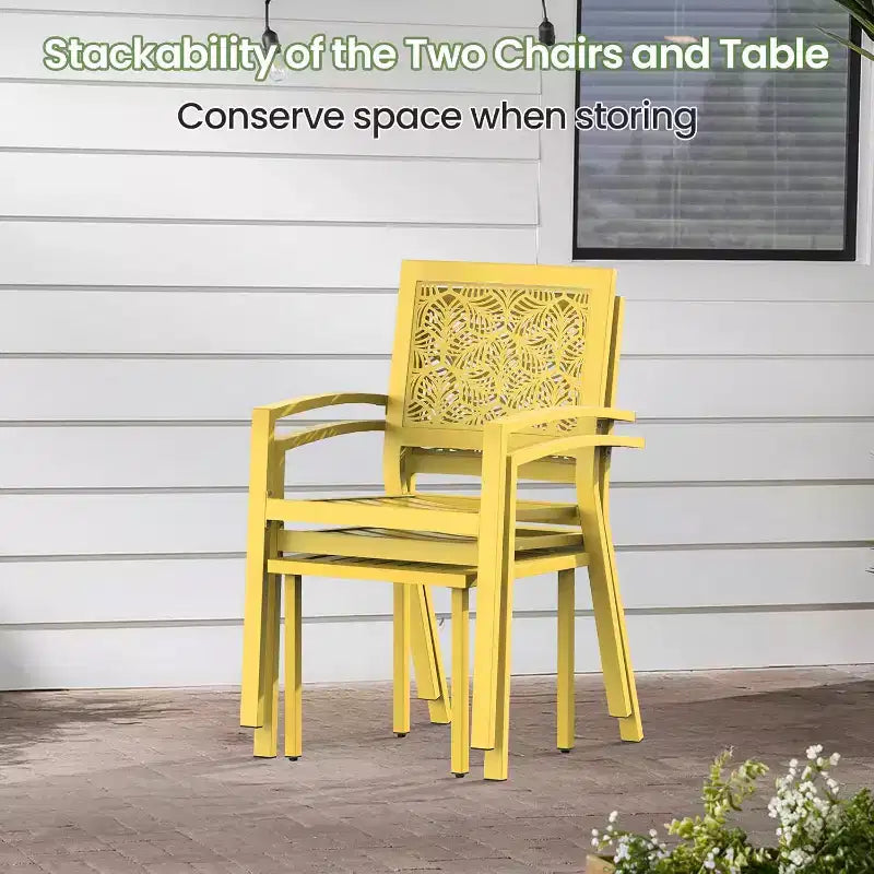 EROMMY Outdoor Bistro Set for 2, Stackable Modern Porch Furniture Set,Waterproof Patio Furniture Set w/2 Chairs 1 Coffee Table