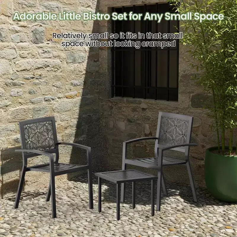 EROMMY Outdoor Bistro Set for 2, Stackable Modern Porch Furniture Set,Waterproof Patio Furniture Set w/2 Chairs 1 Coffee Table